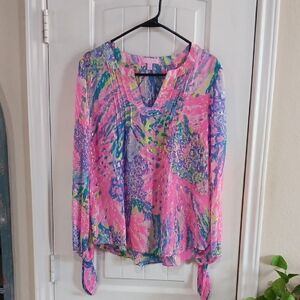 Lilly Pulitzer COLBY SILK & METALLIC CLIP TOP Wearable Art